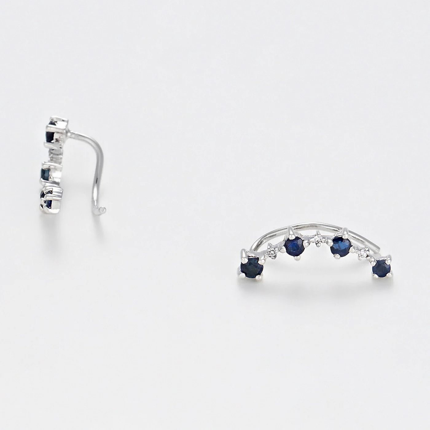 Boucles D'Oreilles Grimpantes "Océan" D0,018/6, Saphir 0,49Ct/8 - Or Blanc 375/1000 - Image 2