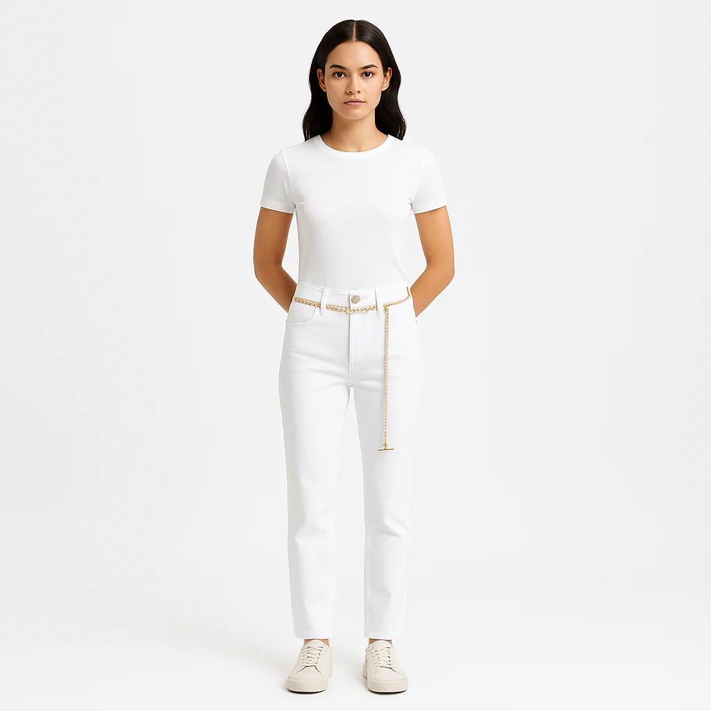 Pantalon Le High Straight Chain Belt - Blanc
