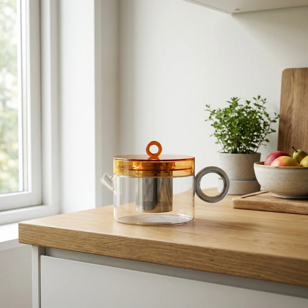 Théière En Verre Borosilicate Avec Poignée Colorée - Grise Et Orange