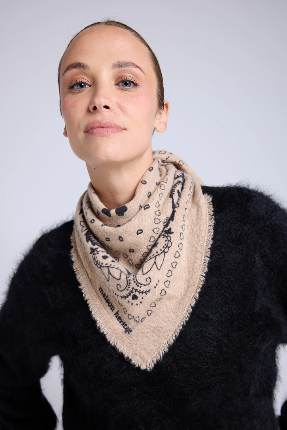 Echarpe Bandana Unisexe 54*54 Arizona En Cachemire - Beige Noir - Image 5