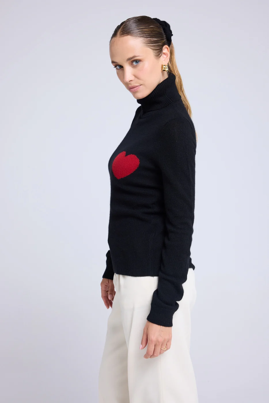 Pull Col Roule Love Heritage High Heart - Noir Rouge - Image 2