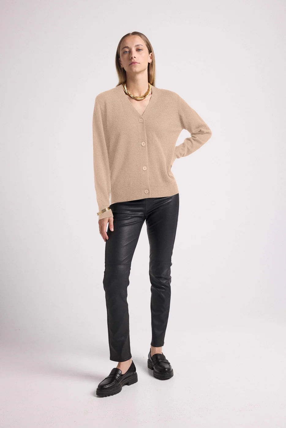 Boyfriend Cardigan Col V Lea - Beige Crème - Image 5