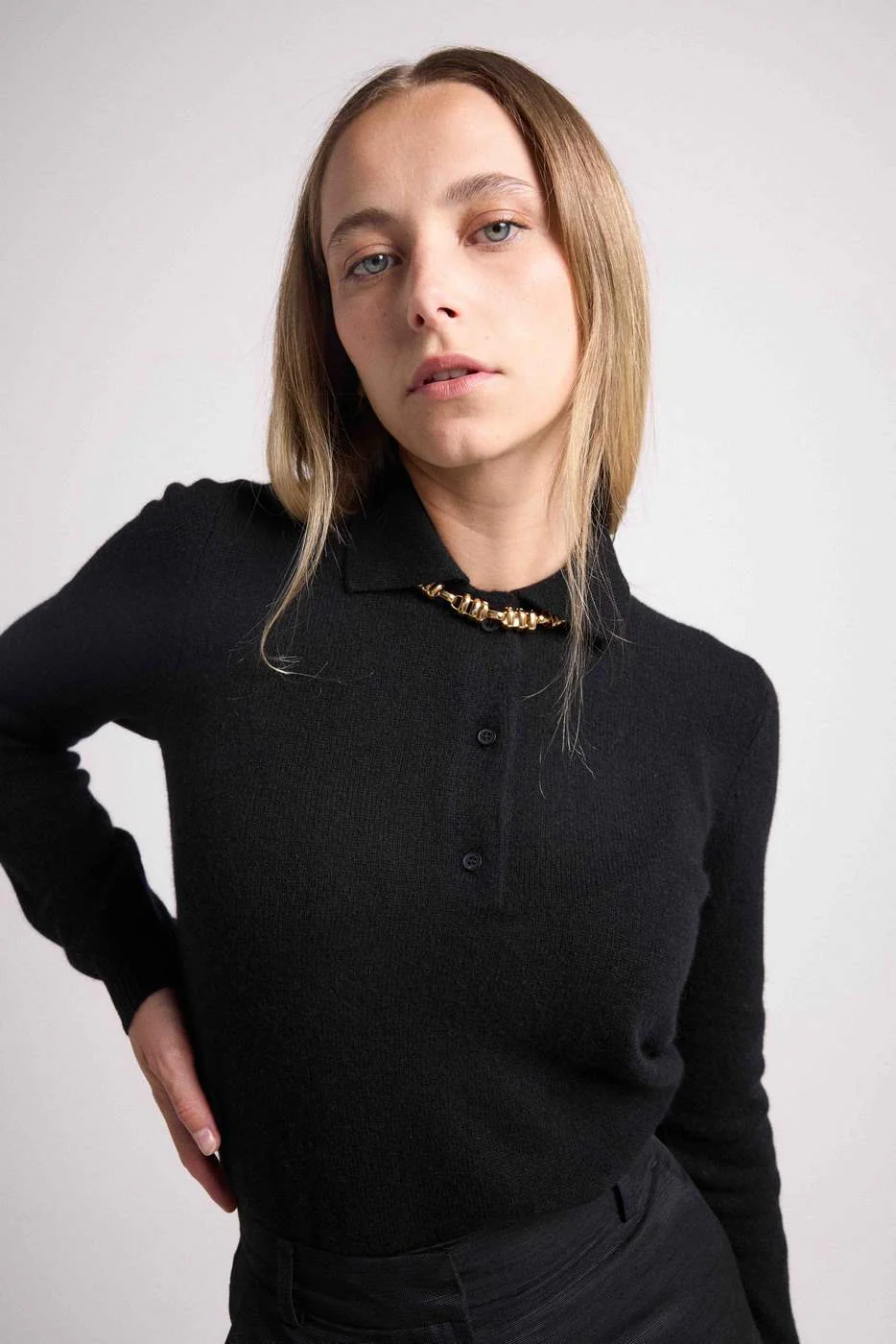 Pull Col Polo Boutons Maxine - Noir - Image 6