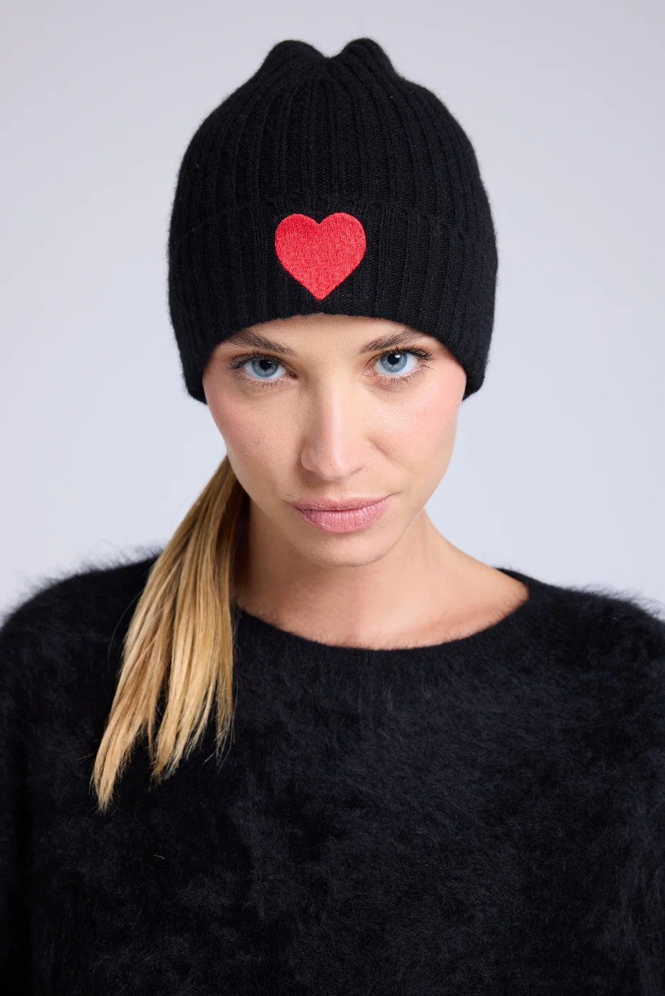 Bonnet Unisexe Cœur - Noir Rouge