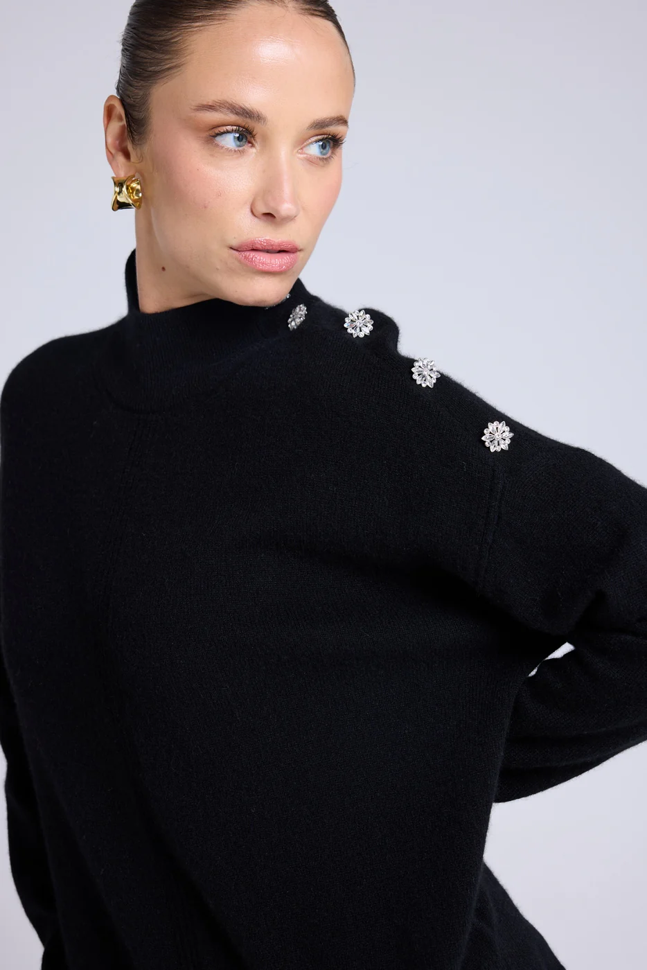 Pull Col Montant A Bijoux Miranda - Noir - Image 5