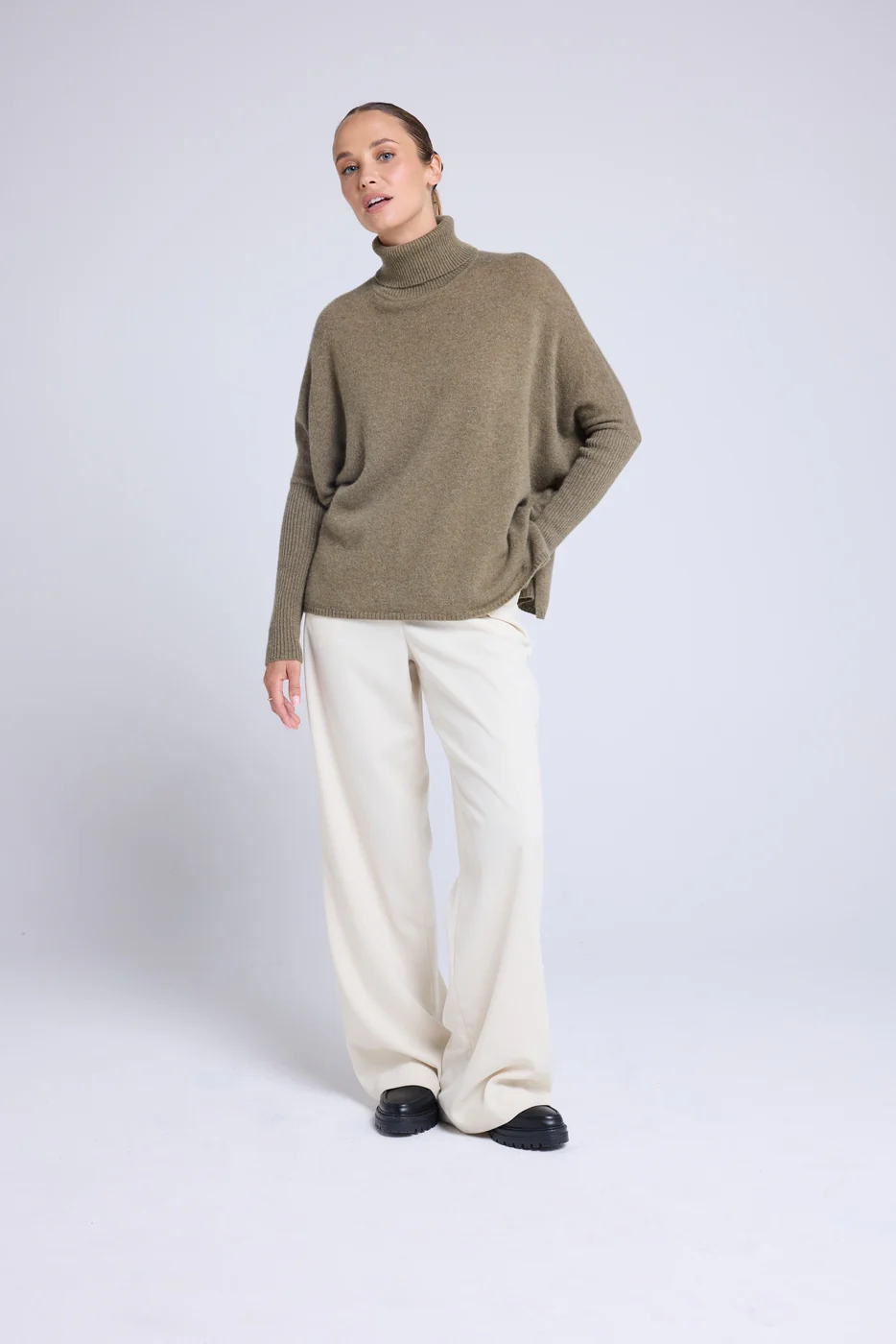 Pull Col Roule Poncho Rolanda - Vert Khaki - Image 2