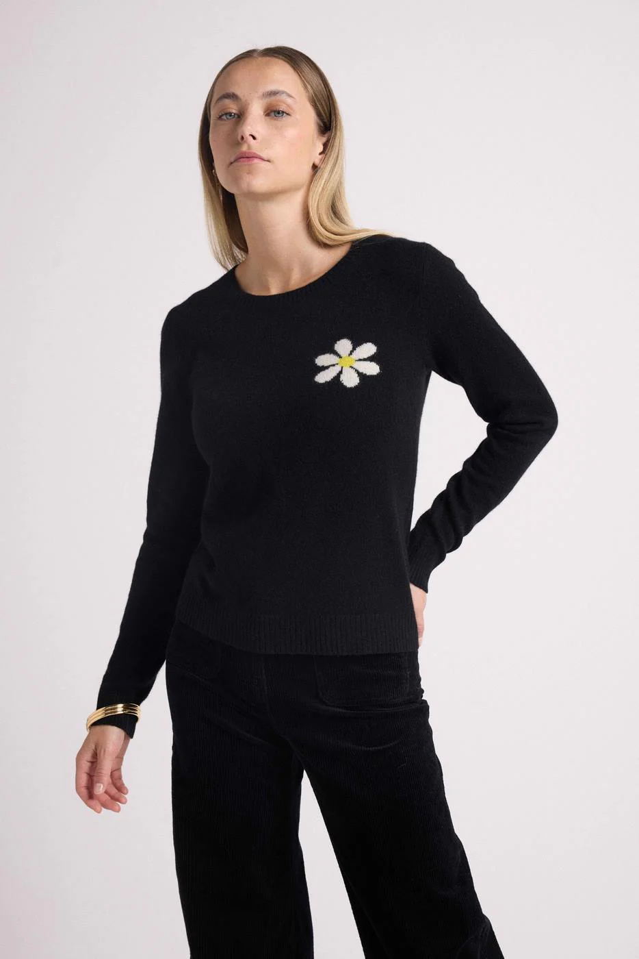 Pull Col Rond Rose - Noir - Image 3