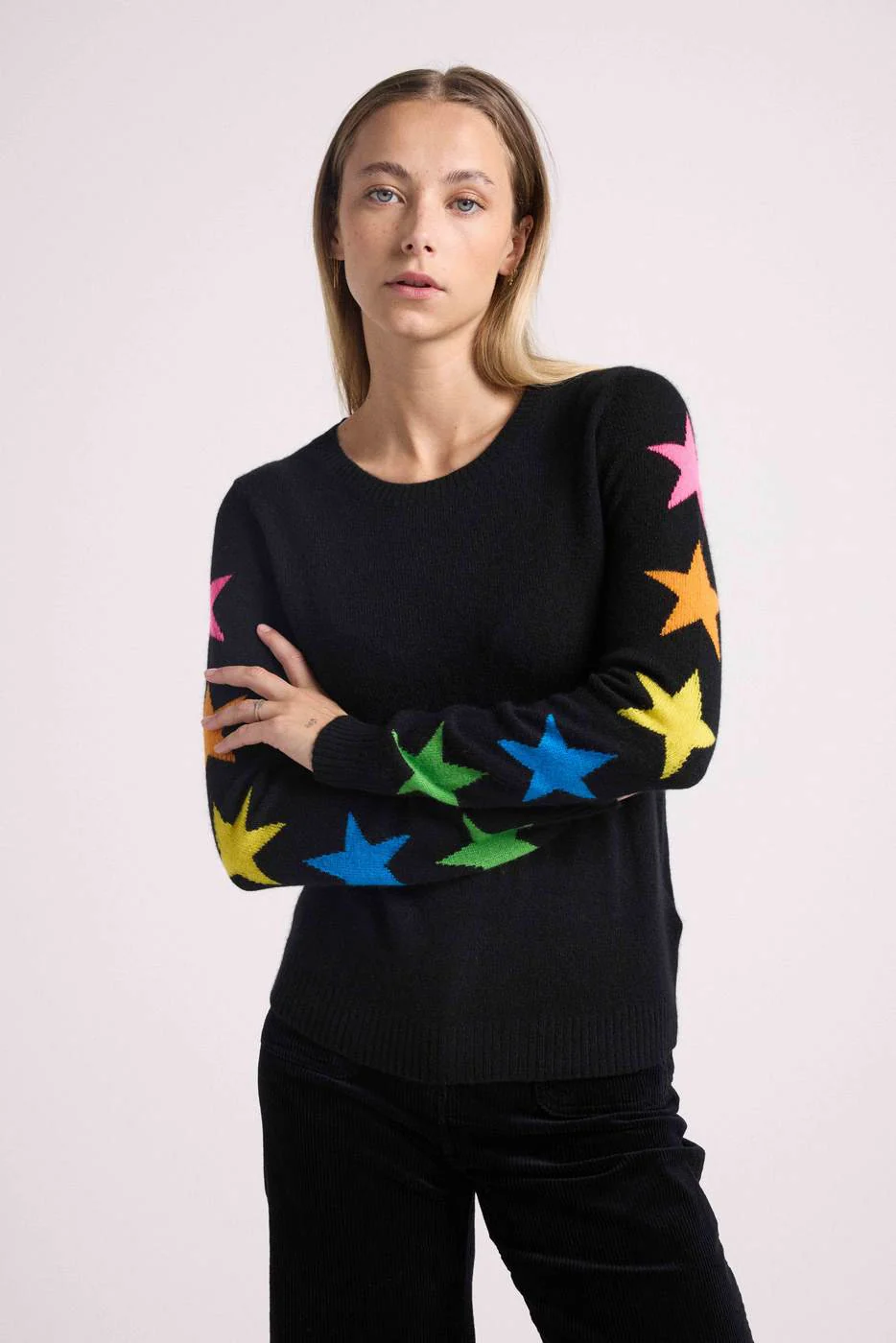 Pull Col Rond Etoiles Manches Stella - Noir Multicolor