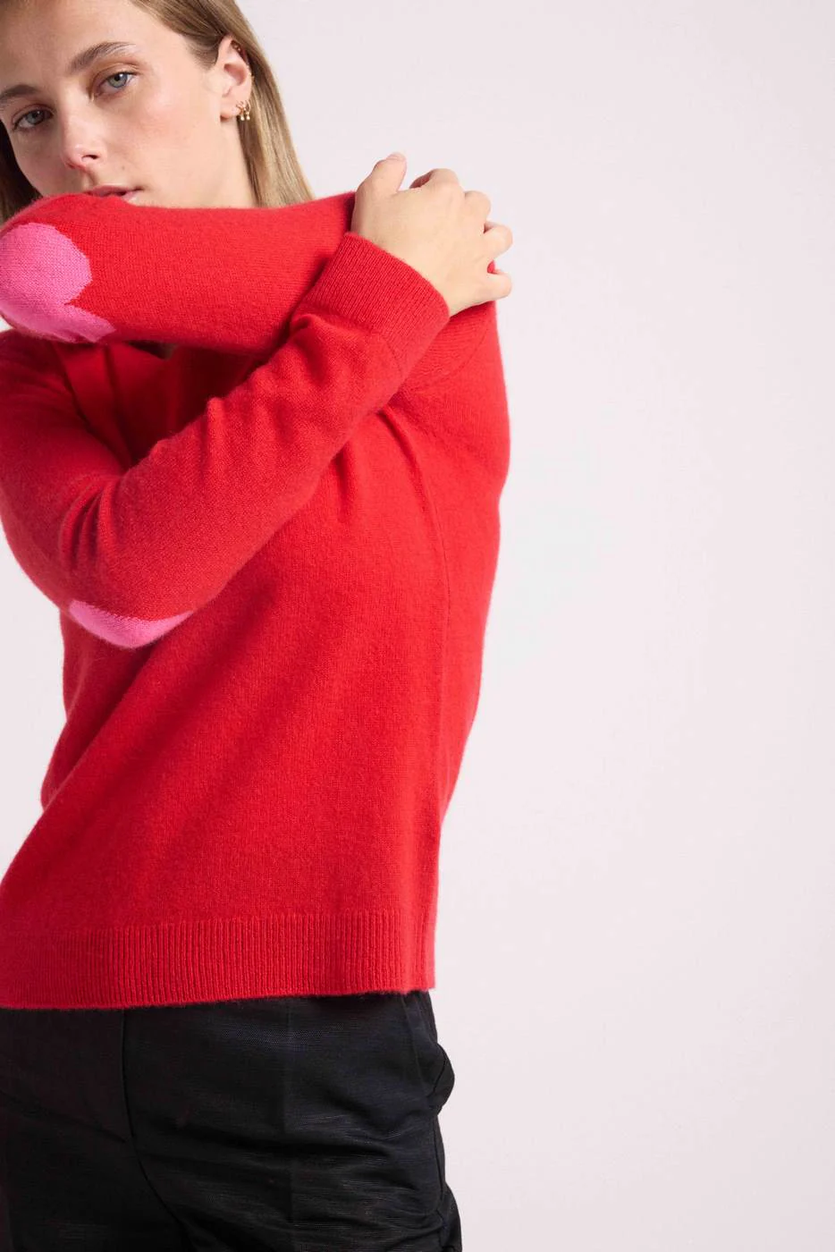 Pull Col Rond Coeur Coudes Zaime - Rouge Rose Fluo - Image 8