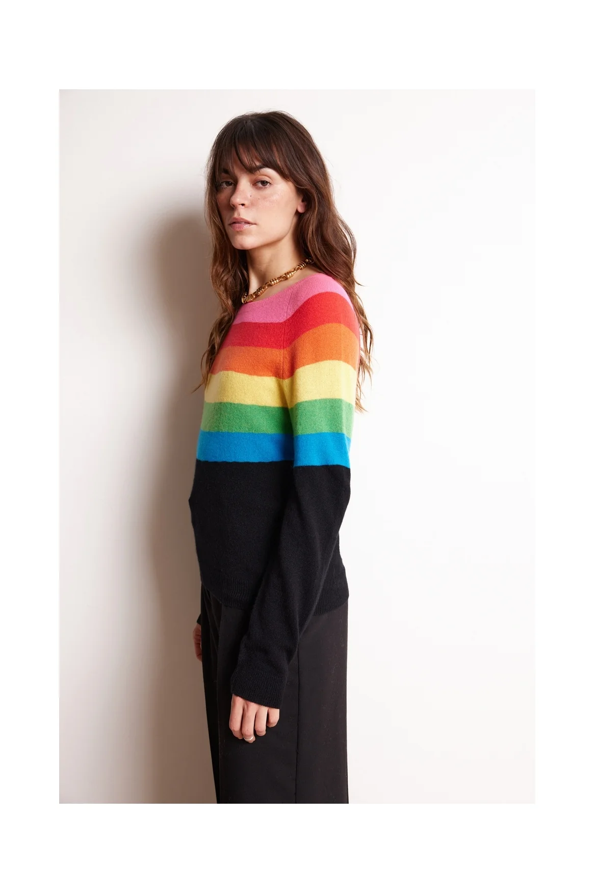 Pull Col Rond Crew Neck Half Rainbow Zair - Noir - Image 7