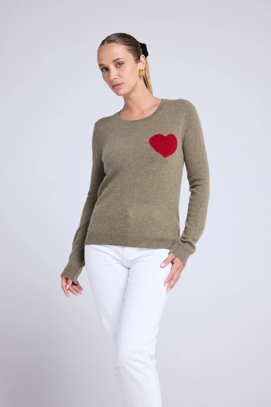 Pull Col Rond Love Heritage Zaphira - Vert Khaki Rouge - Image 2