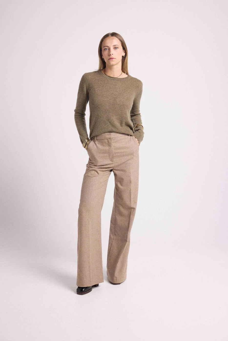 Pull Col Rond Zara - Vert Khaki