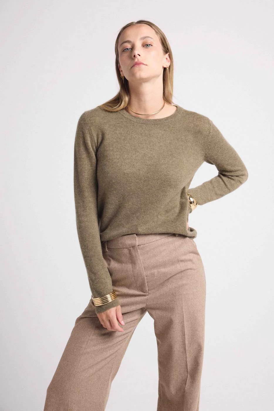 Pull Col Rond Zara - Vert Khaki - Image 3