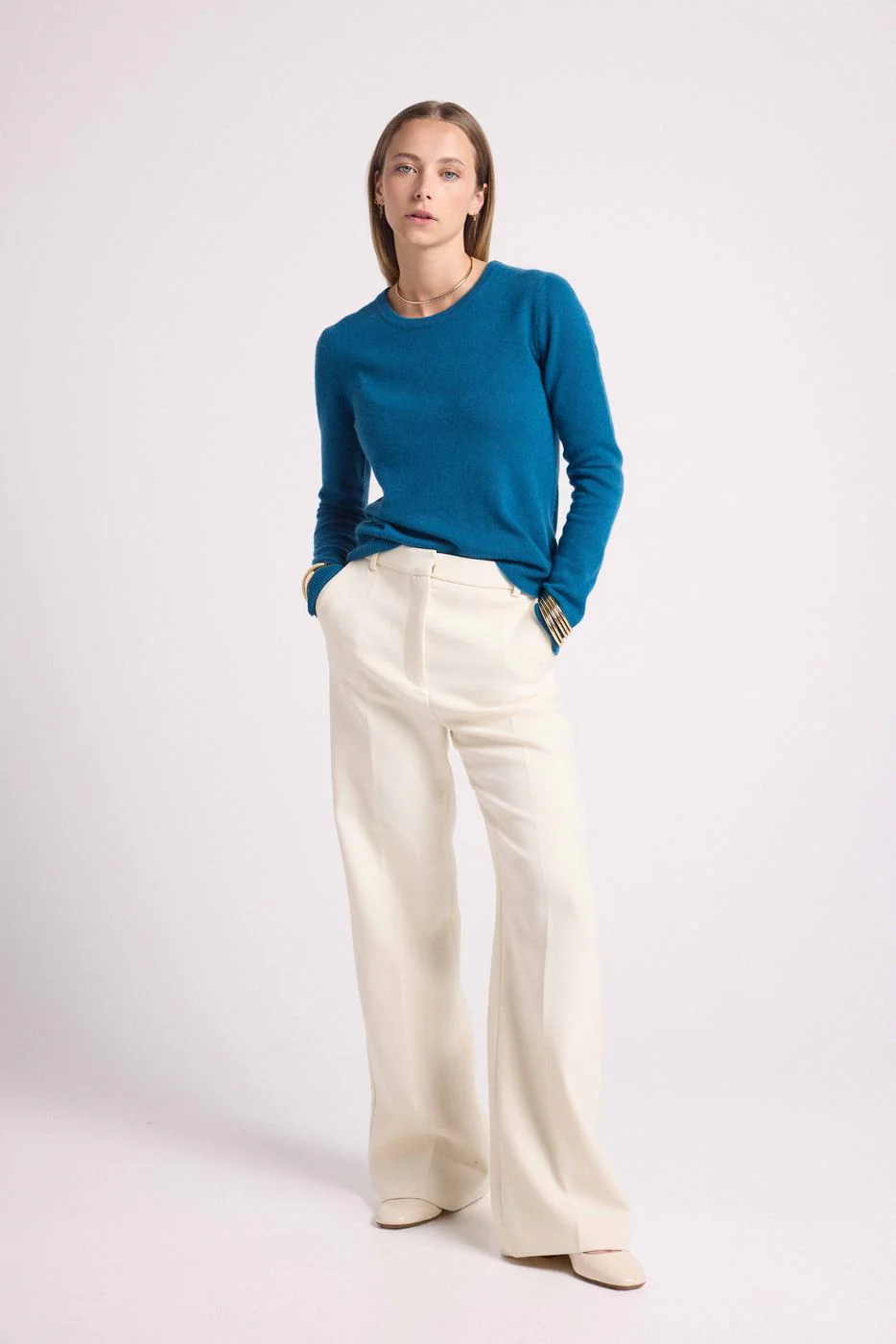 Pull Col Rond Zara - Bleu Peacock - Image 7