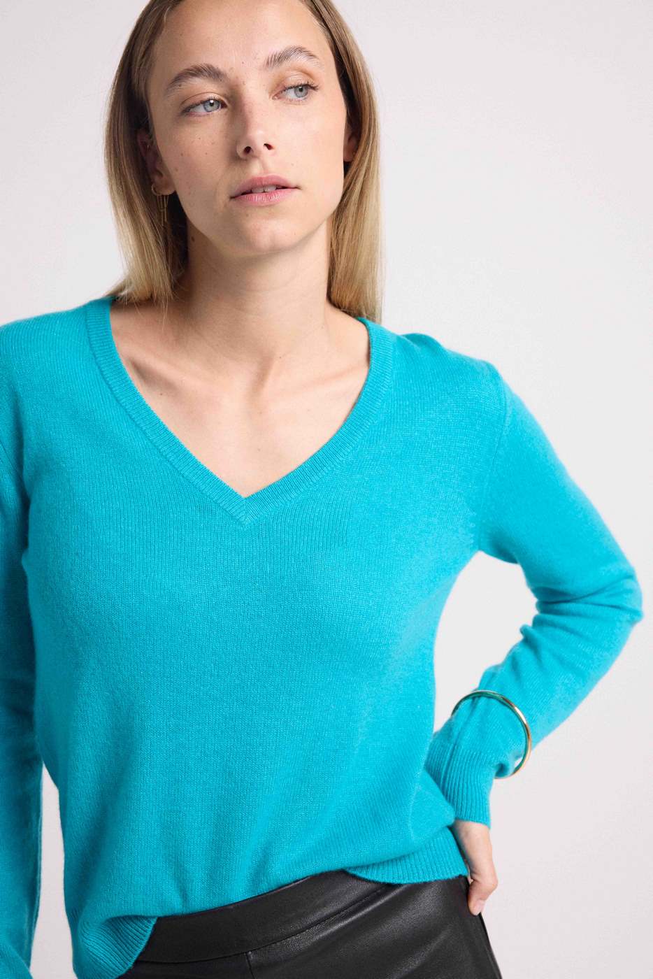 Pull Col V Zefina - Bleu Turquoise - Image 5