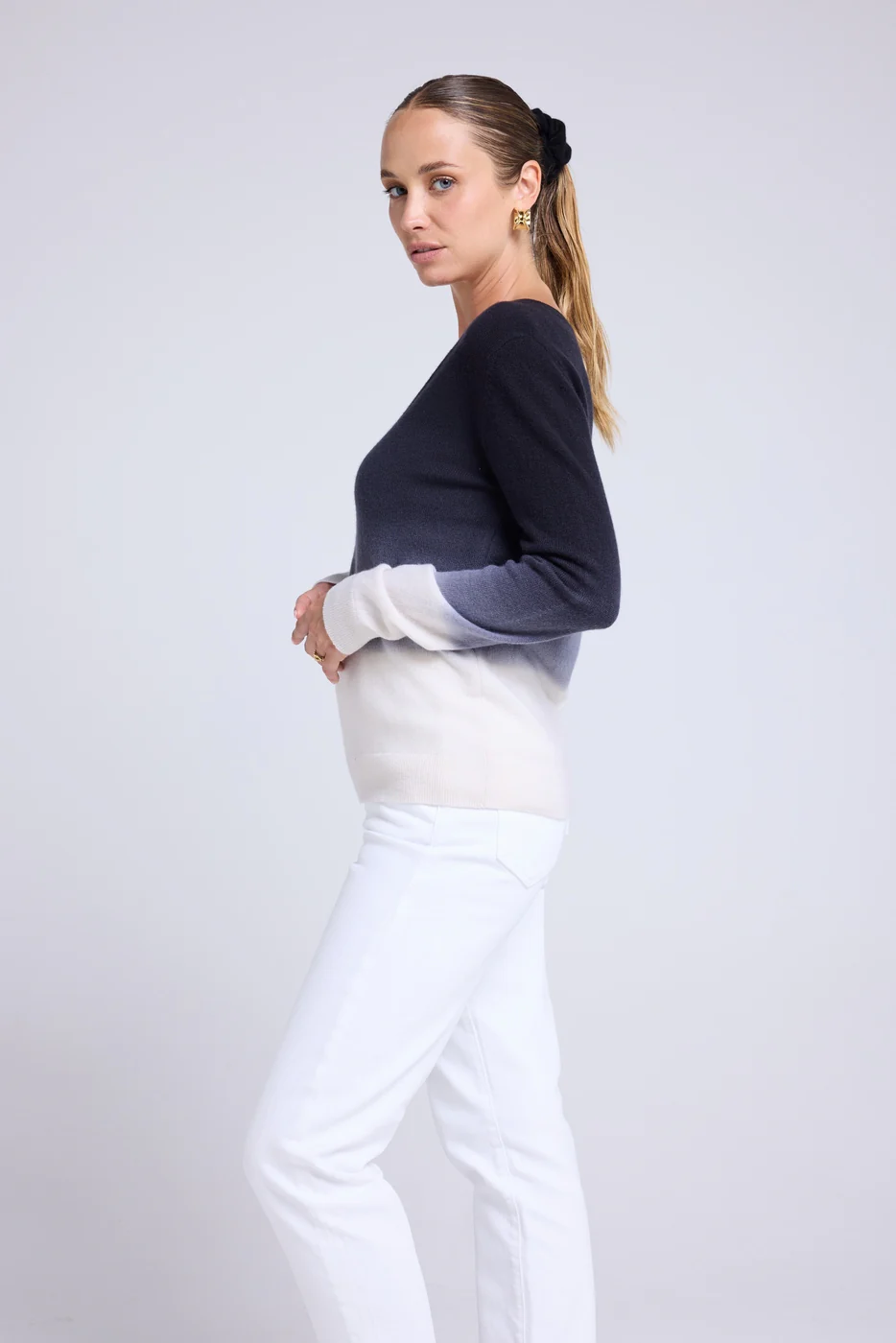 Pull Col V Dip Dye Zip - Noir - Image 3