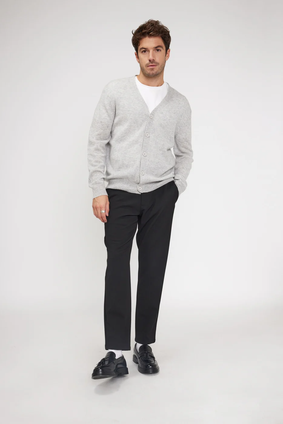 Cardigan Col V Zael - Gris Clair - Image 3