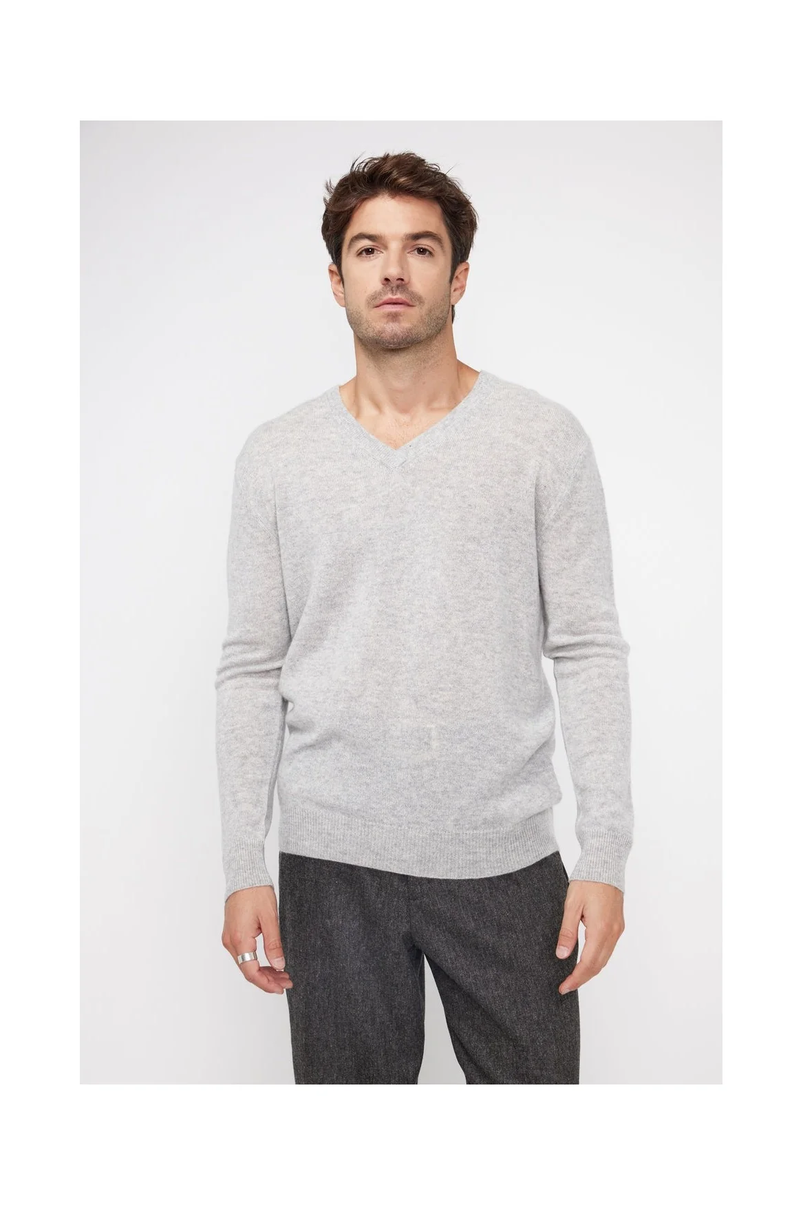 Pull Col V Zaher - Gris Clair