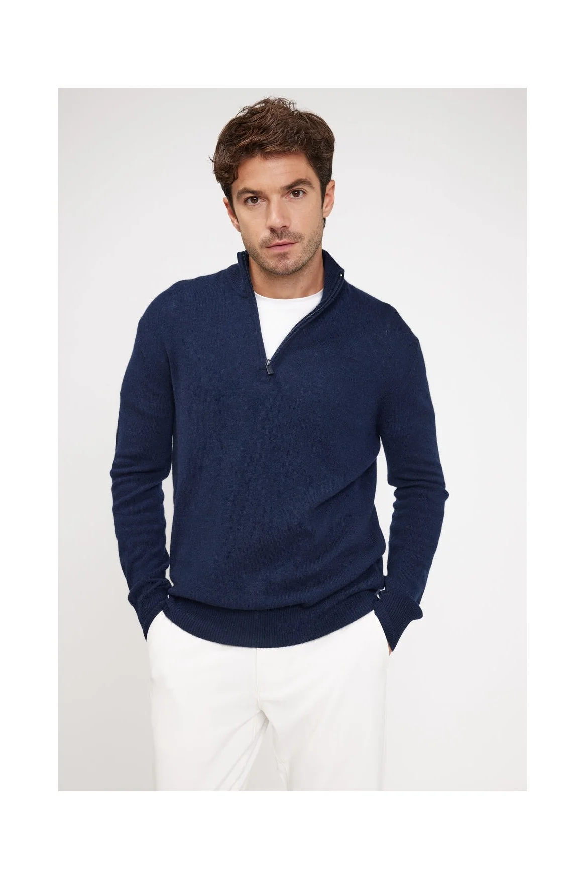 Pull Col Zippe Montant Zalman - Bleu Marine