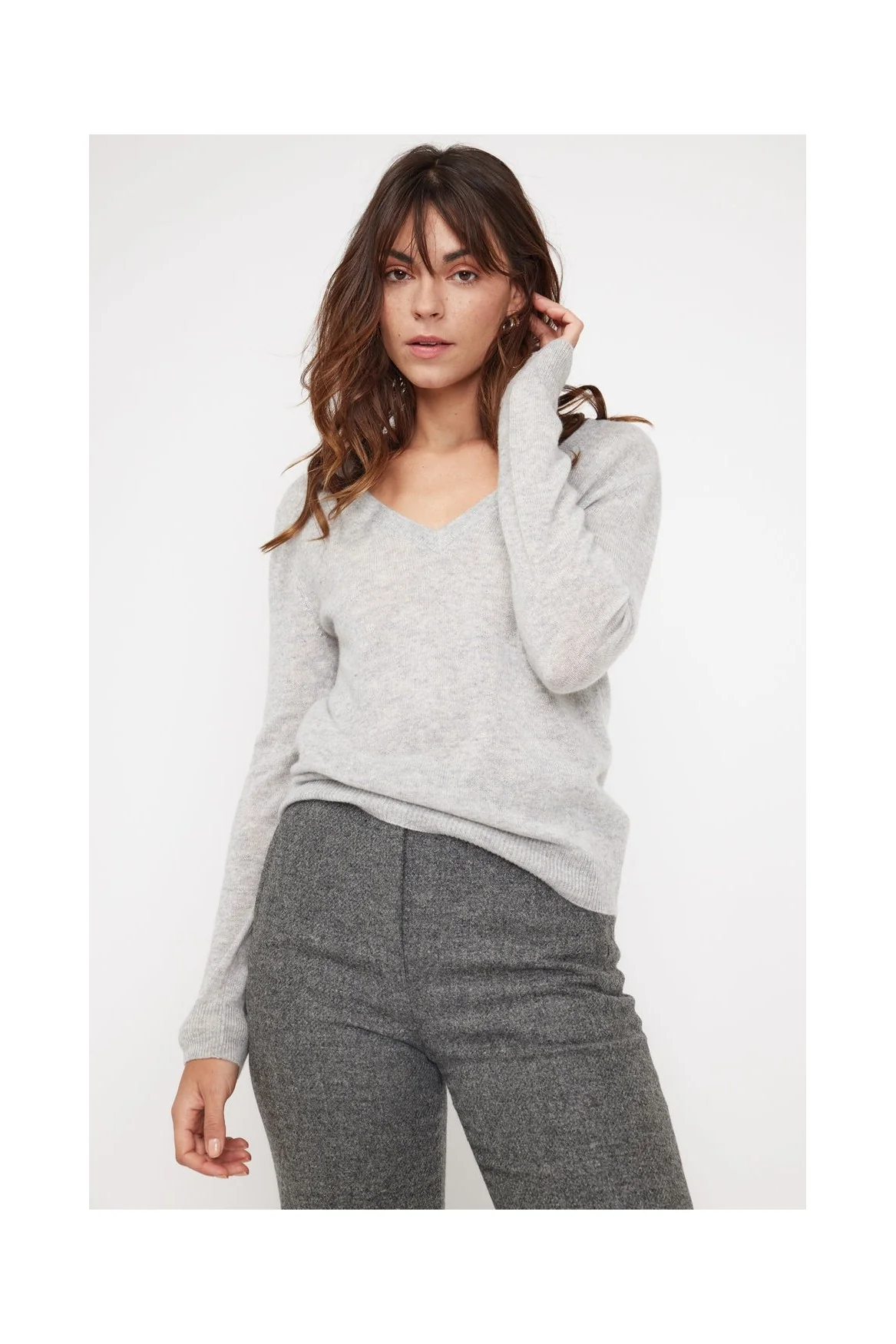 Pull Col V Zefina - Gris Clair