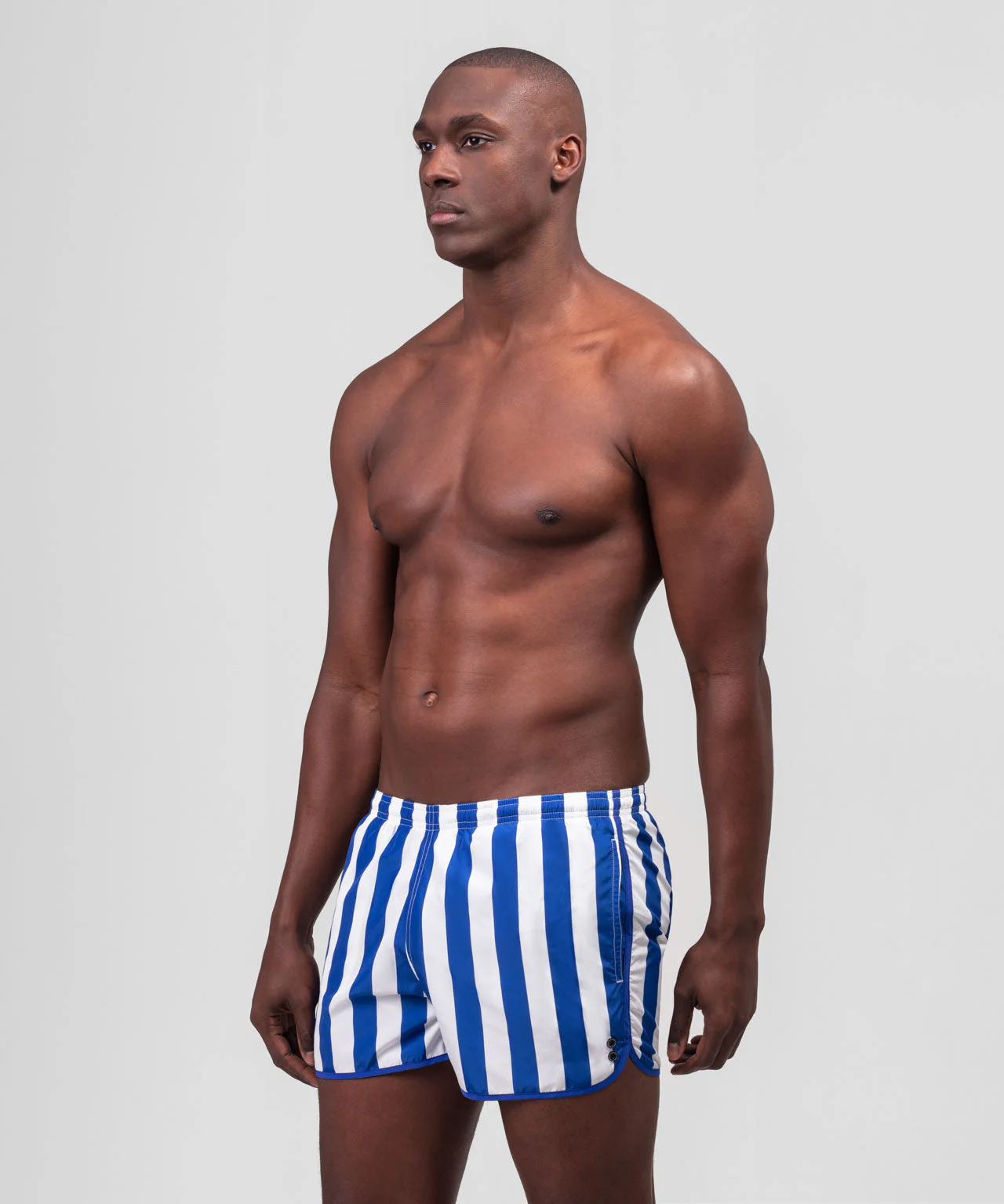 Short De Bain Marathon Vertical Wide Stripes - Greek Blue/White - Image 2