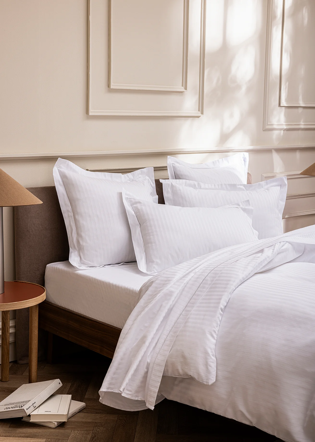 Drap Plat "Prestige" - 100% Satin De Coton Peigné Avec Fines Rayures - Blanc - Image 2