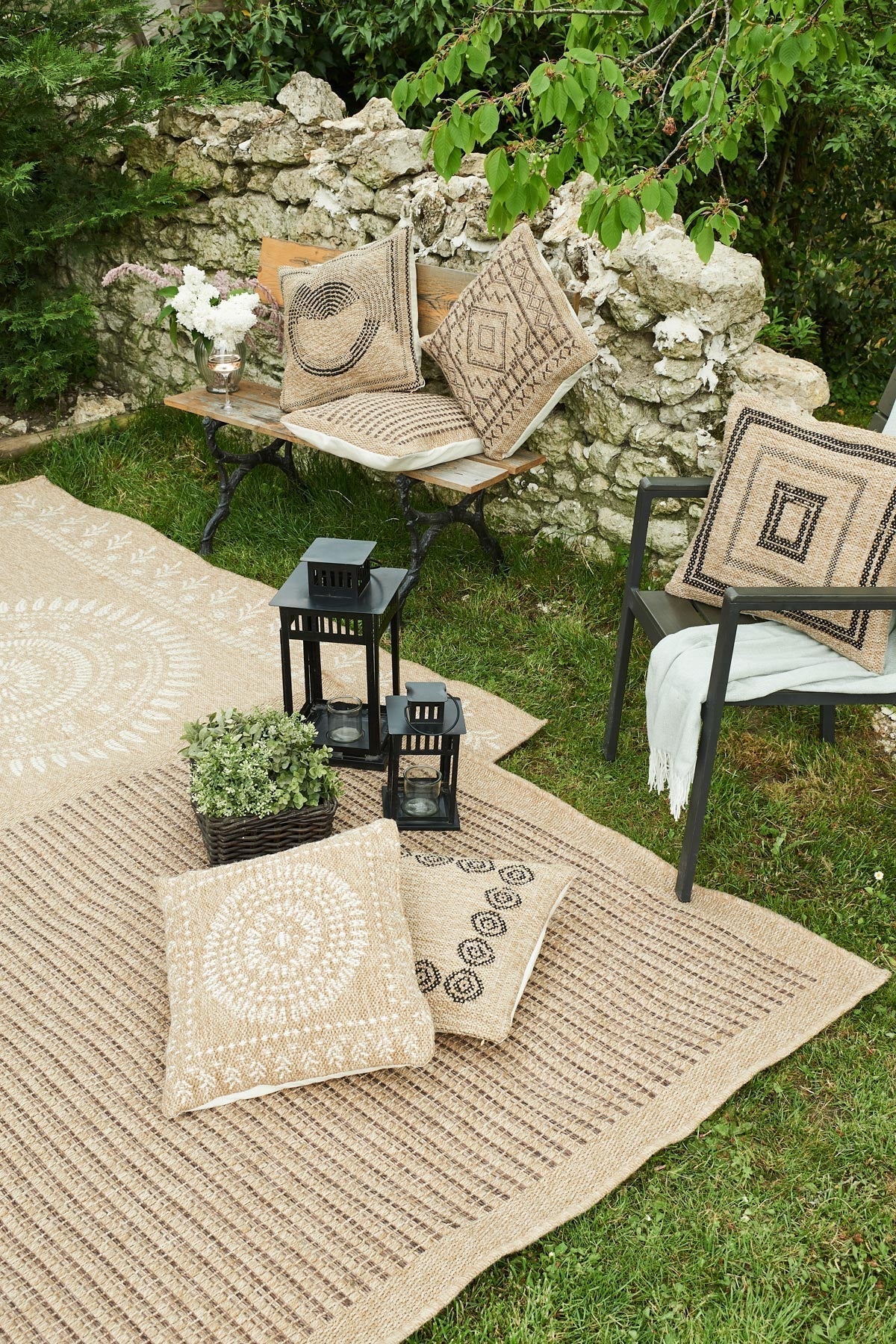 Housse De Coussin Nature - Motifs Géométriques Noirs - Image 3