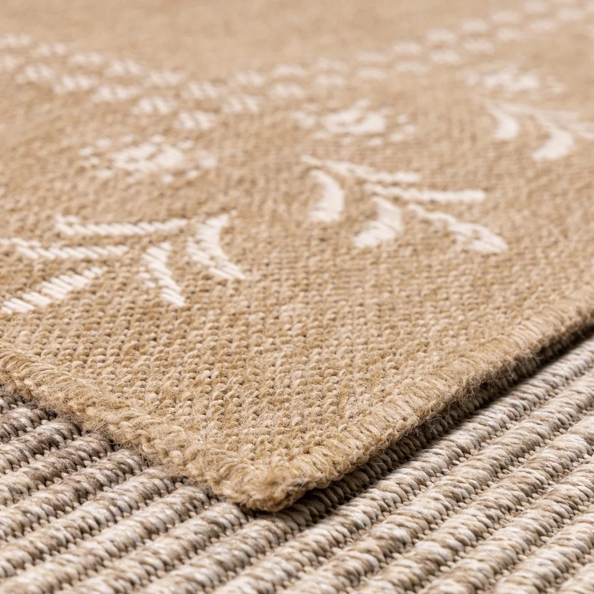 Tapis Nature Effet Jute Naturel - Motifs Orientaux Blancs - Image 5