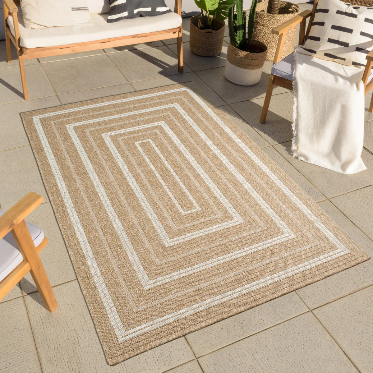 Tapis Nature Effet Jute Naturel Avec - Motifs Rectangulaires Blancs - Image 5