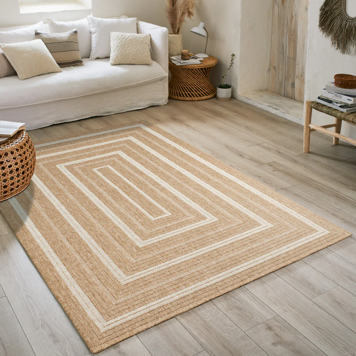 Tapis Nature Effet Jute Naturel Avec - Motifs Rectangulaires Blancs - Image 6
