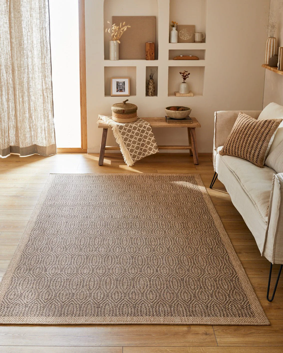 Tapis Aspect Jute - Motif Jute - Marron - Intérieur / Extérieur