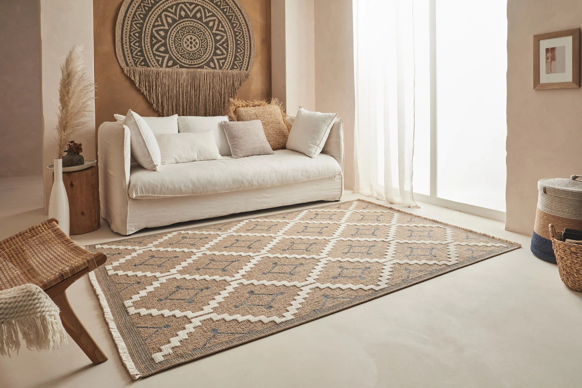 Tapis Aspect Jute Tulum 9041 - Motif Jute - Bleu - Intérieur / Extérieur - Image 3