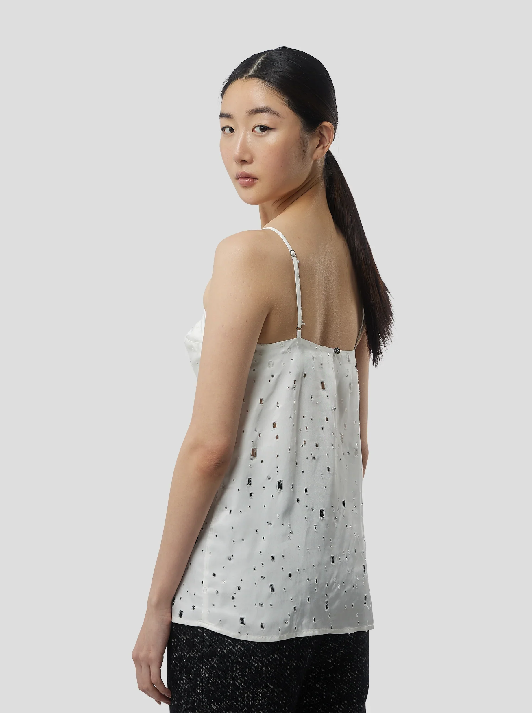 Nelson Top in White Shimmered Voile with Saboté and Inlays - Image 3
