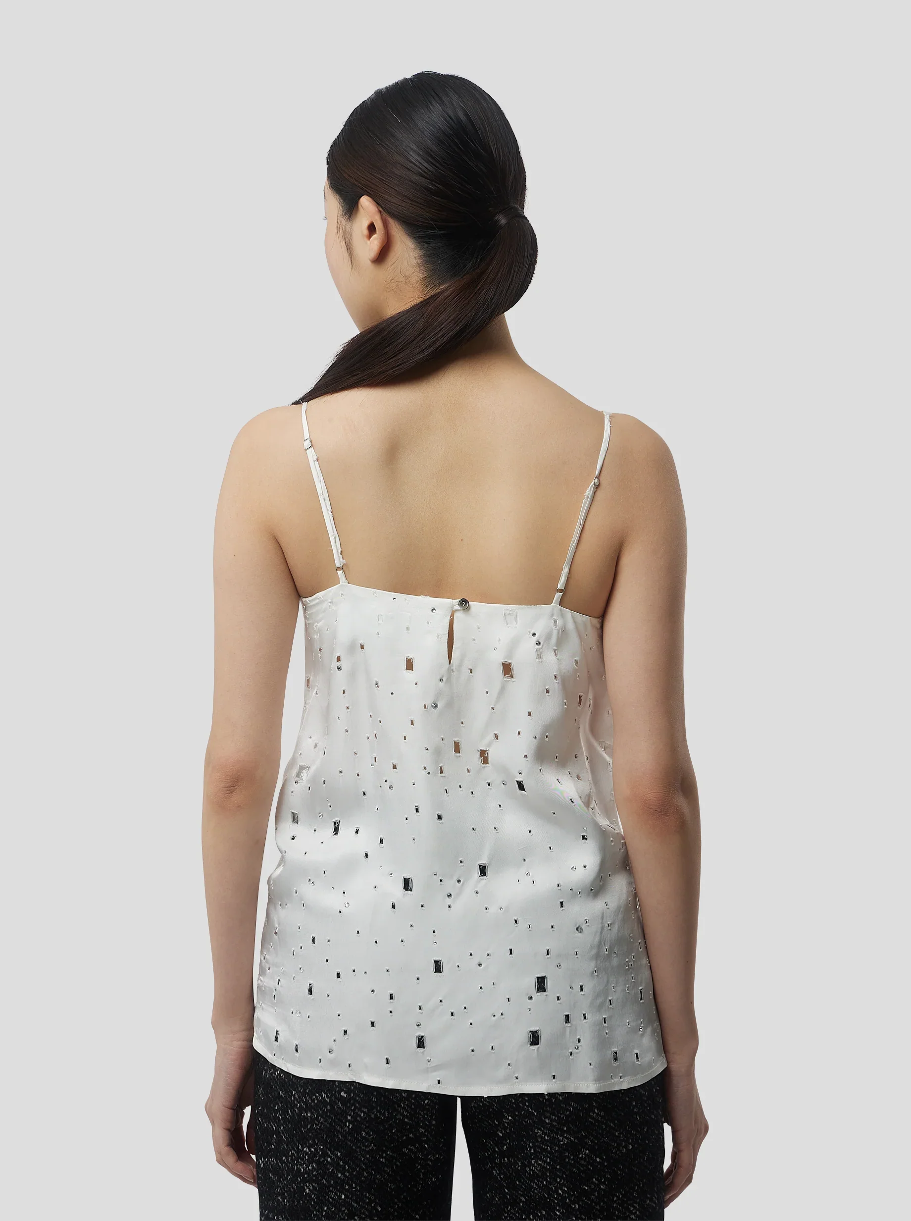 Nelson Top in White Shimmered Voile with Saboté and Inlays - Image 4