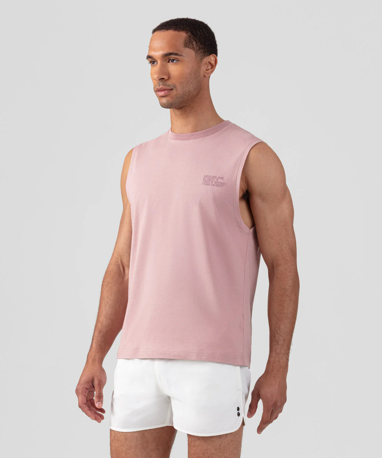 T-Shirt Organic Cotton Sleeveless Small Print "Discipline" - Woodrose - Image 2