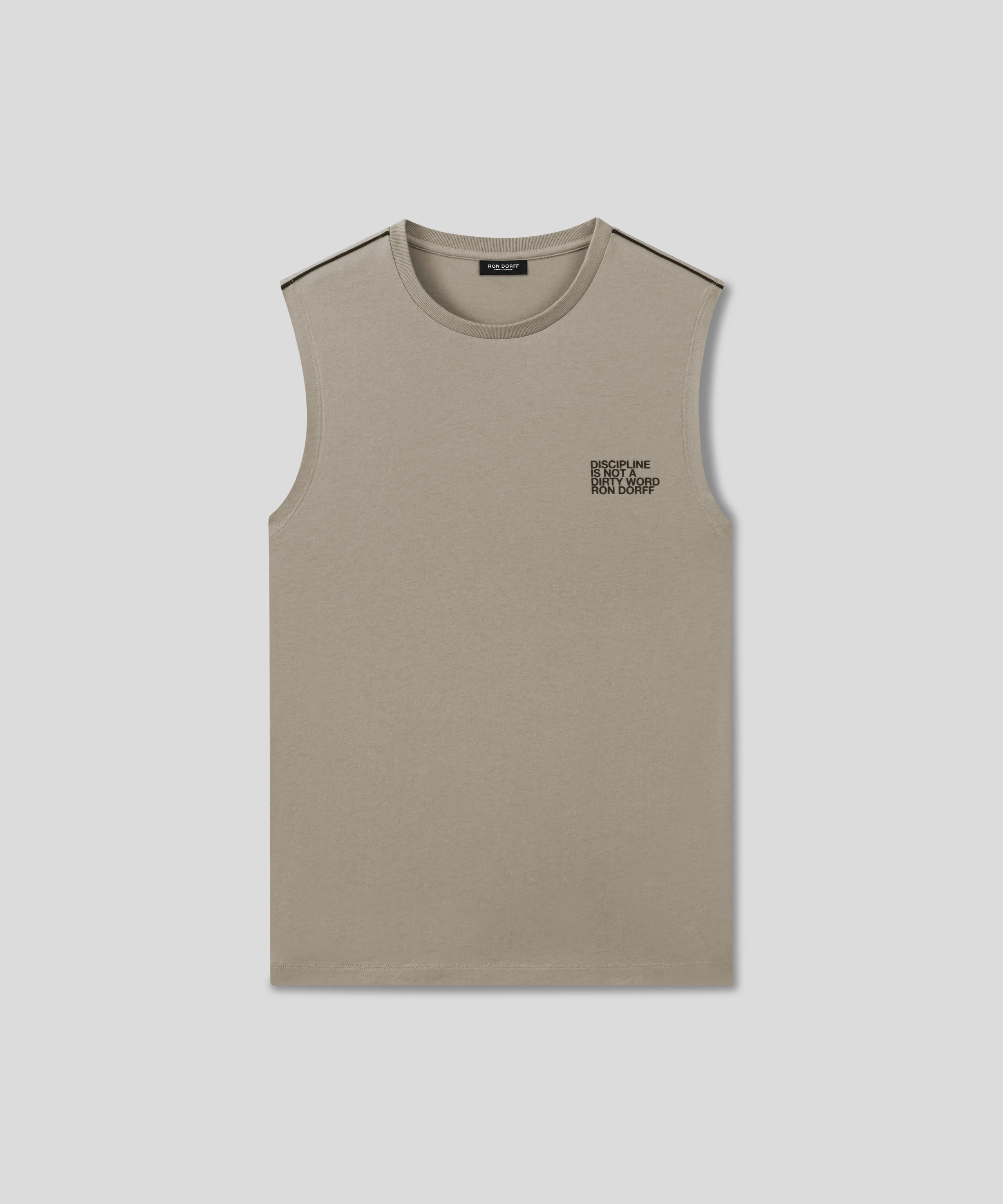 T-Shirt Organic Cotton Sleeveless W. Piping - Dusty Beige - Image 3