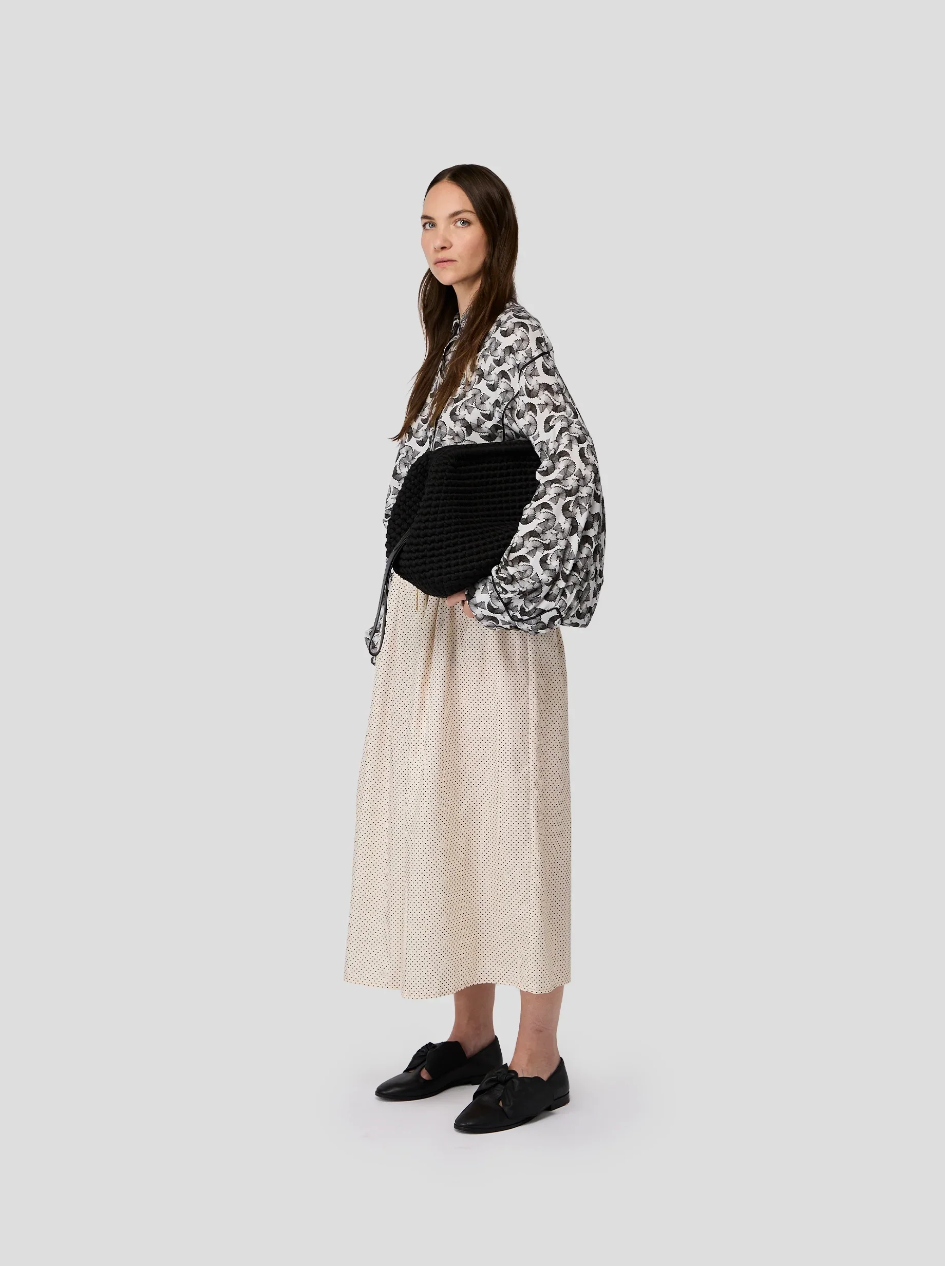 Orso Skirt in Black-Dotted Sand Technical Fabric - Image 2