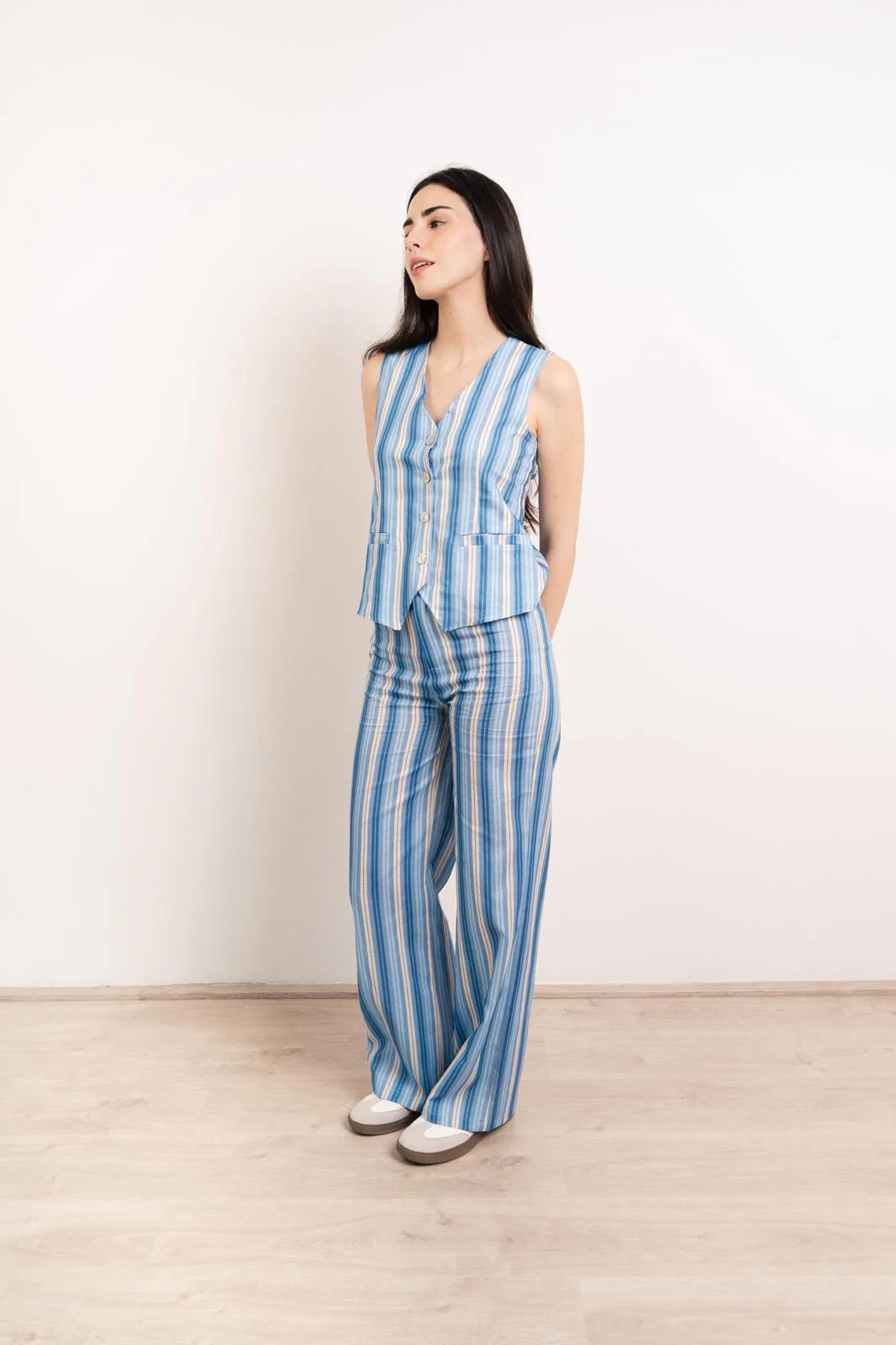 Pantalon En Lin Bleu Ana - Image 7