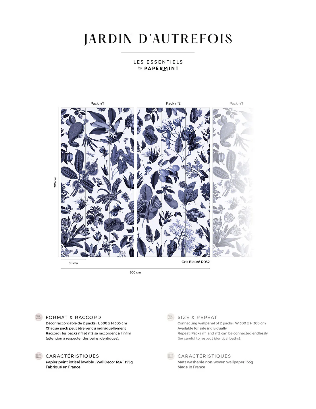 Fresque Jardin d'Autrefois - Gris Bleuté - Pack 2 - Image 2