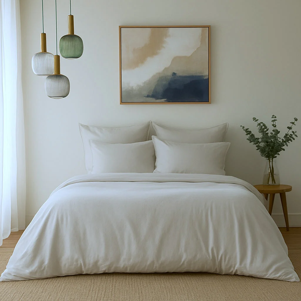 Parure + Taies 50X70 Gaia - Grège - Satin Lavé De Coton Bio