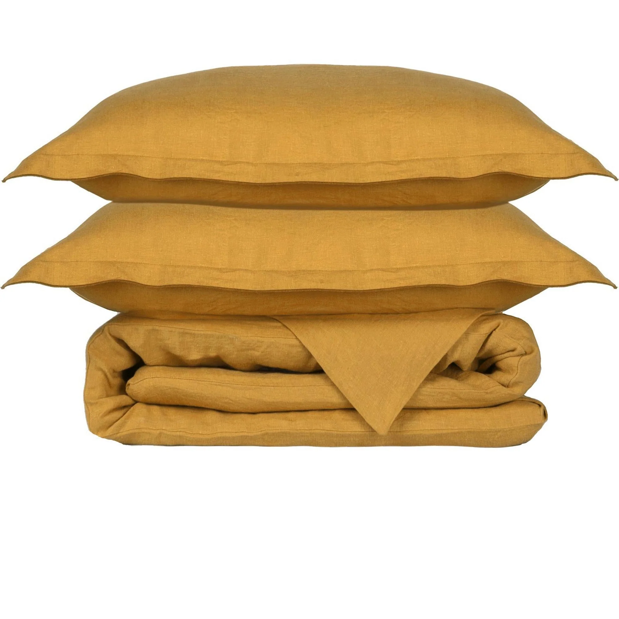 Parure + Taies 65X65 Hortense - Jaune Moutarde - Lin Lavé