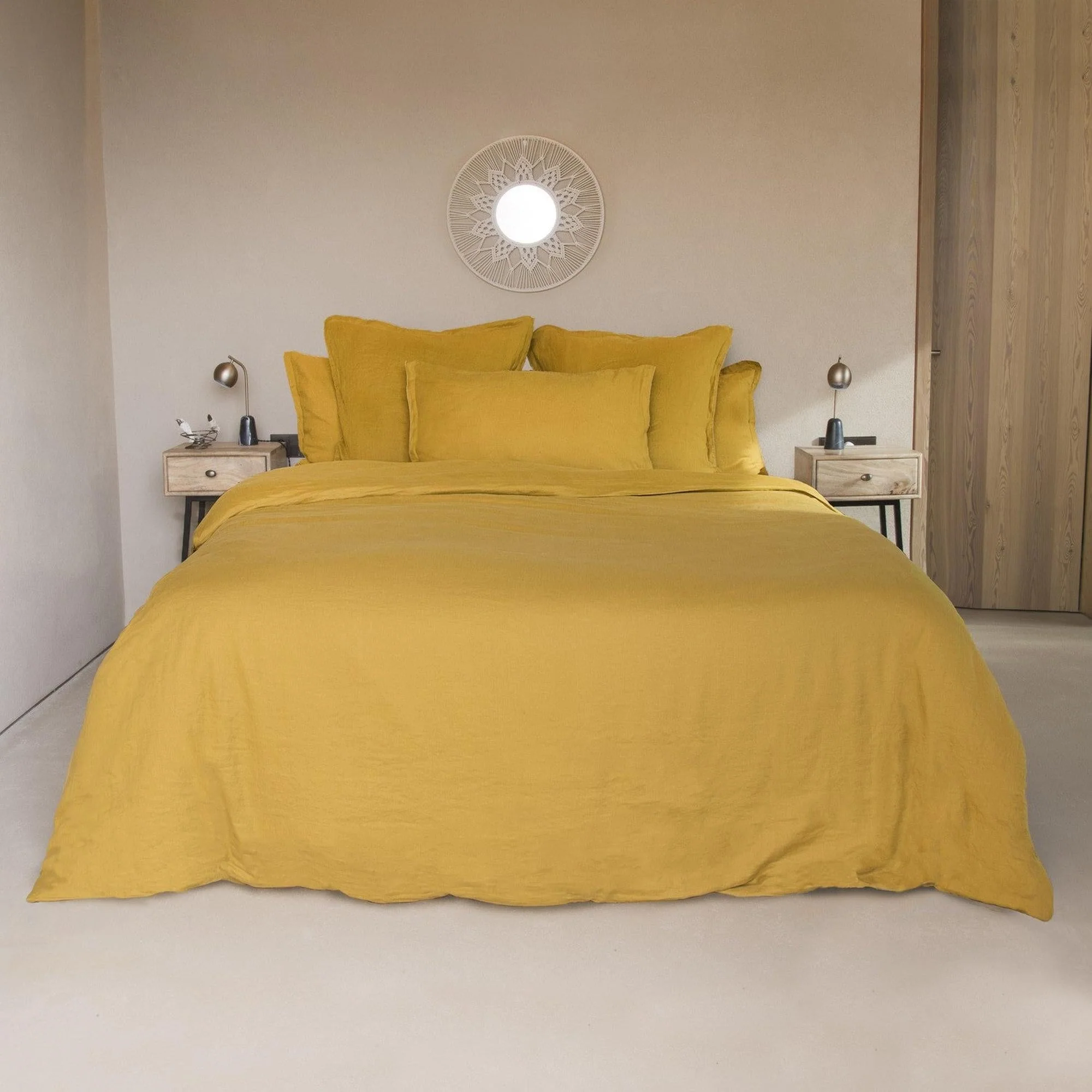Parure + Taies 65X65 Hortense - Jaune Moutarde - Lin Lavé - Image 2