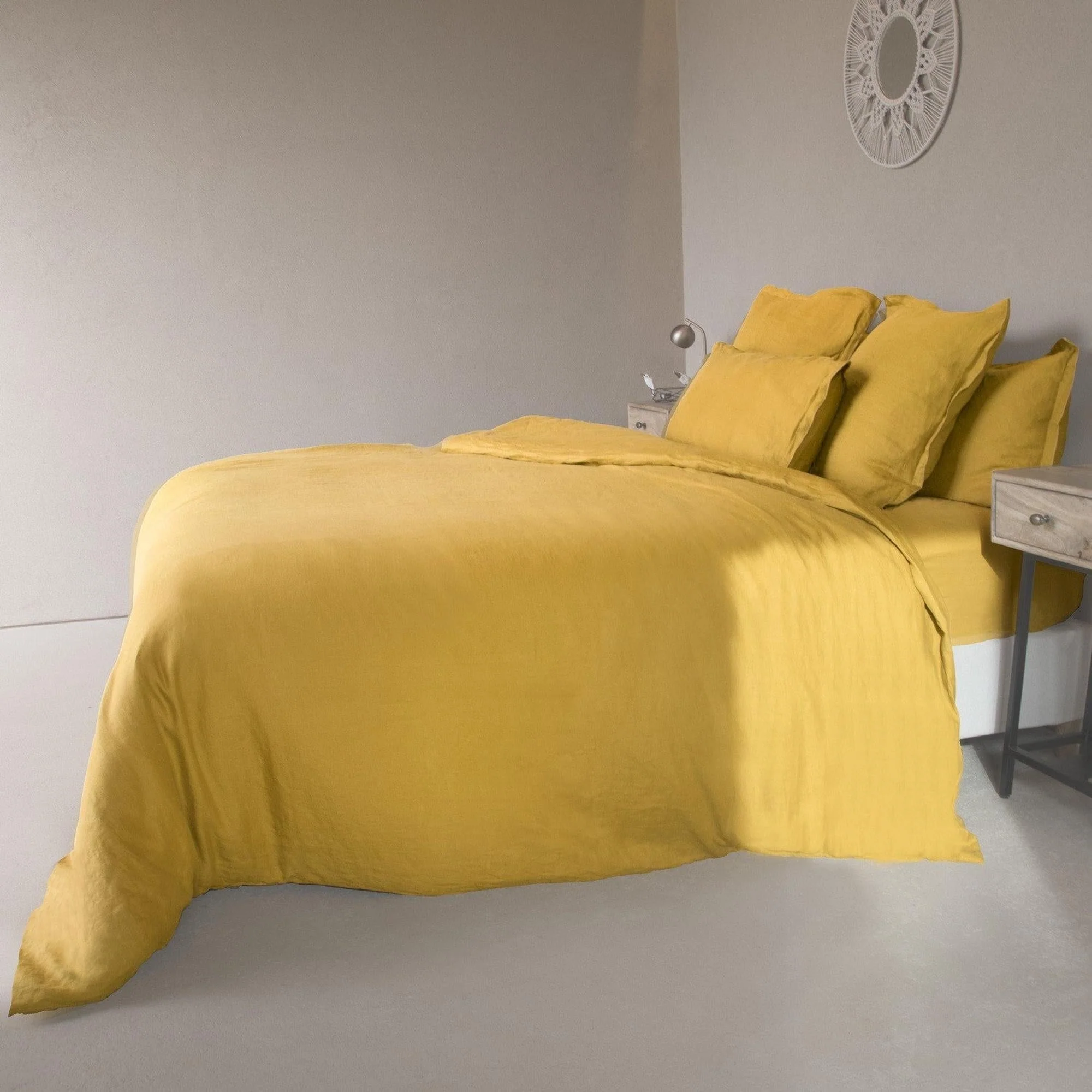 Parure + Taies 65X65 Hortense - Jaune Moutarde - Lin Lavé - Image 3