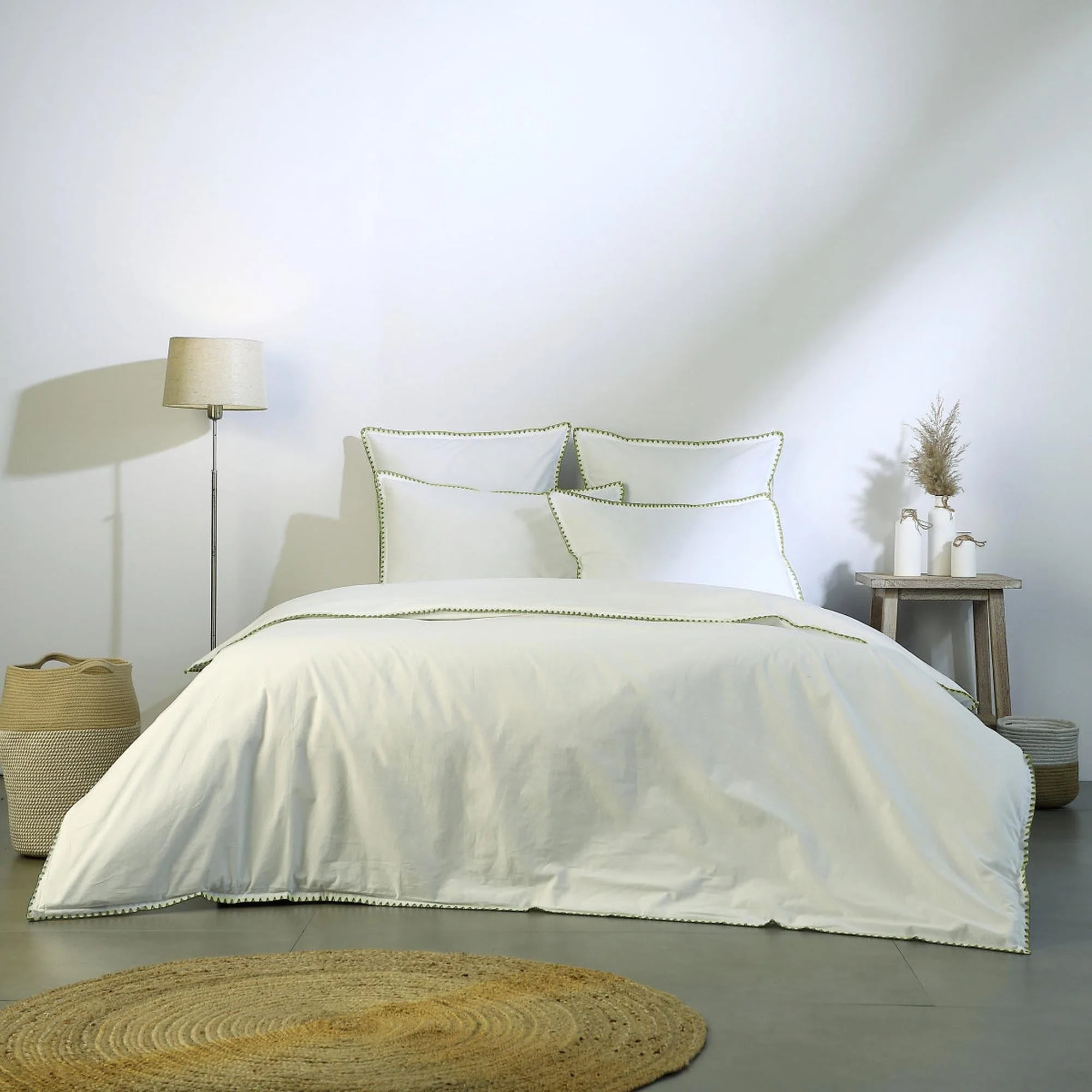 Parure Taies 65X65 Zoé - Blanc / Vert Céladon - Percale De Coton - Image 2