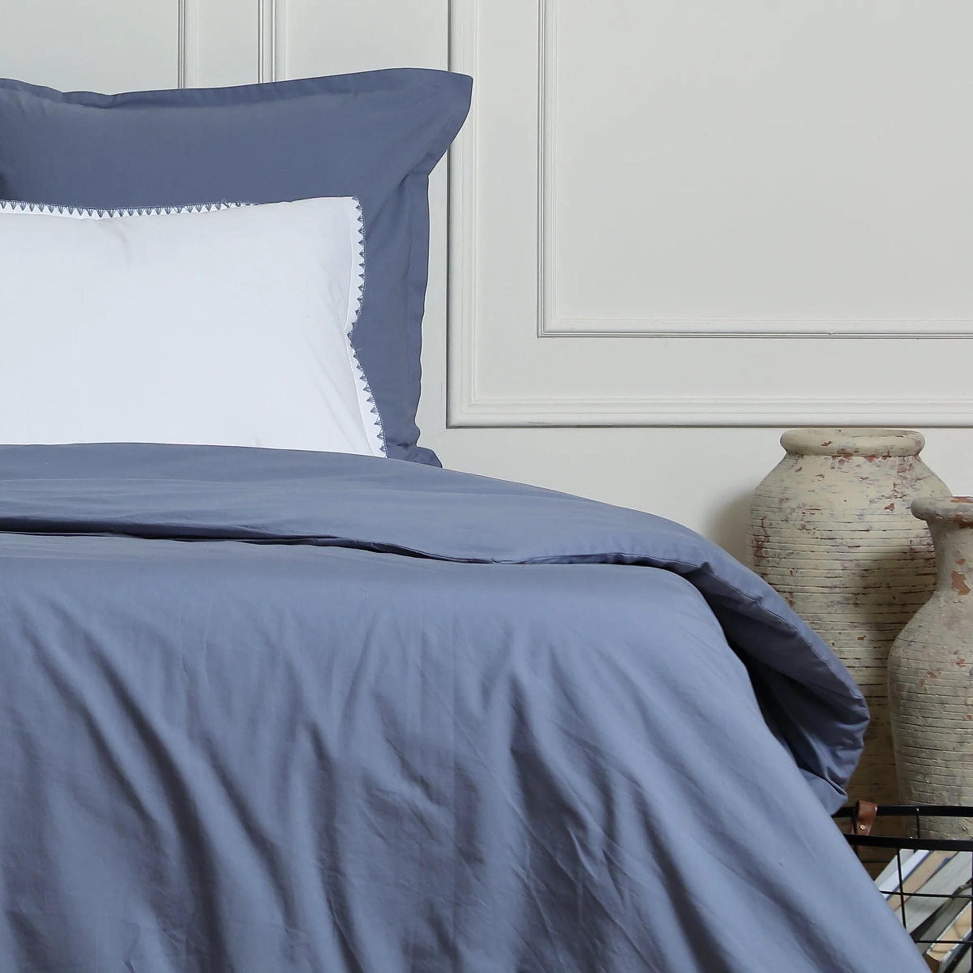 Parure + Taies 65X65 Nina - Bleu Denim - Percale De Coton - Image 4