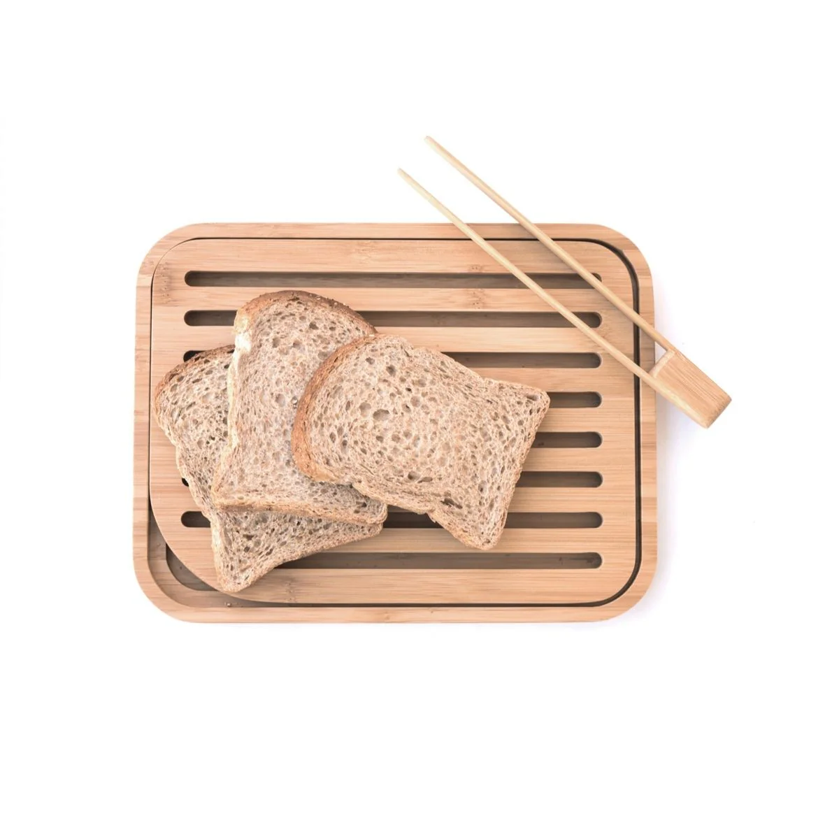 Set Planche À Pain Et Pince À Toast En Bambou - Beige - Image 3