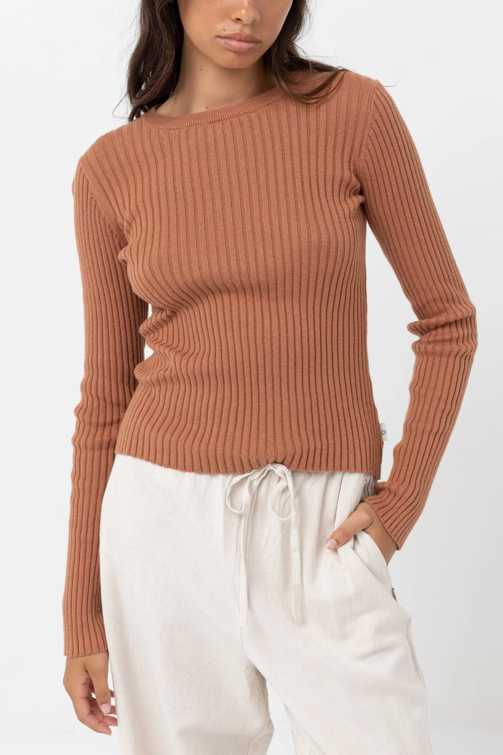 T-Shirt Classique En Maille À Manches Longues - Cinnamon - Cin