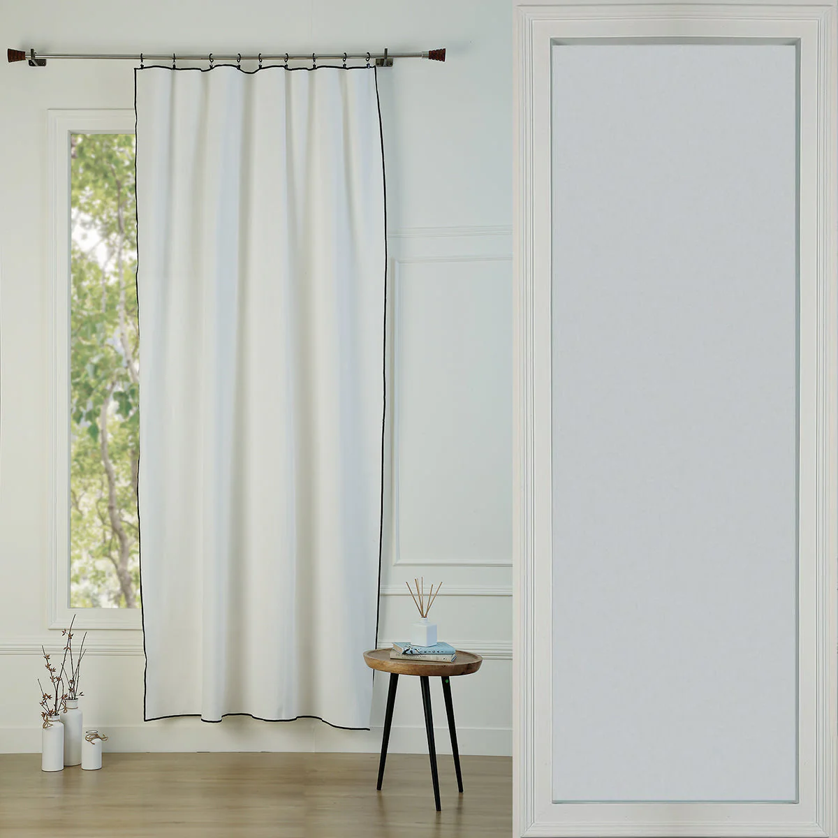 Rideau Panneau Jules - Blanc / Sable - Toile De Coton