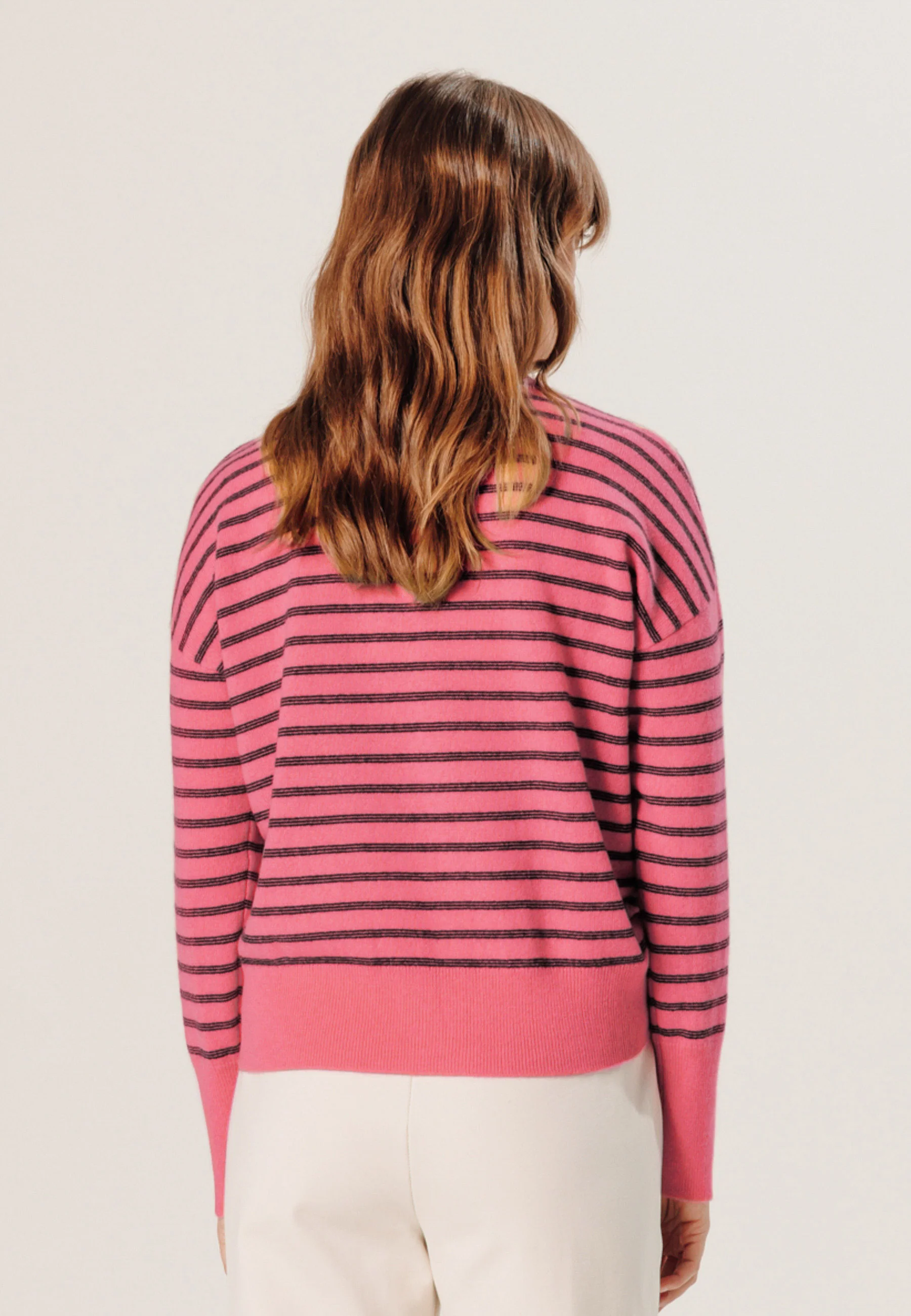 Pull Col Rond Raye - Orange Corail - Femme - Image 2
