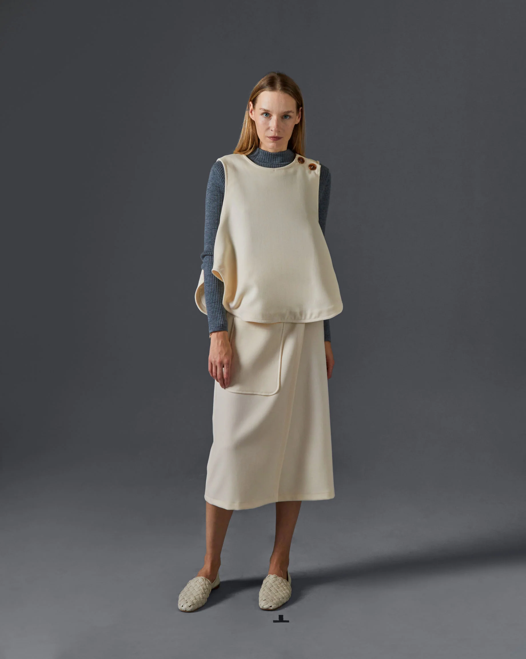 Top Sans Manches Boutonne - Blanc Ecru - Femme